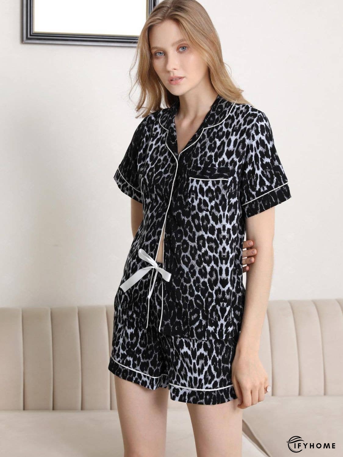 Lapel Collar Shirt and Shorts Pajama Set | IFYHOME