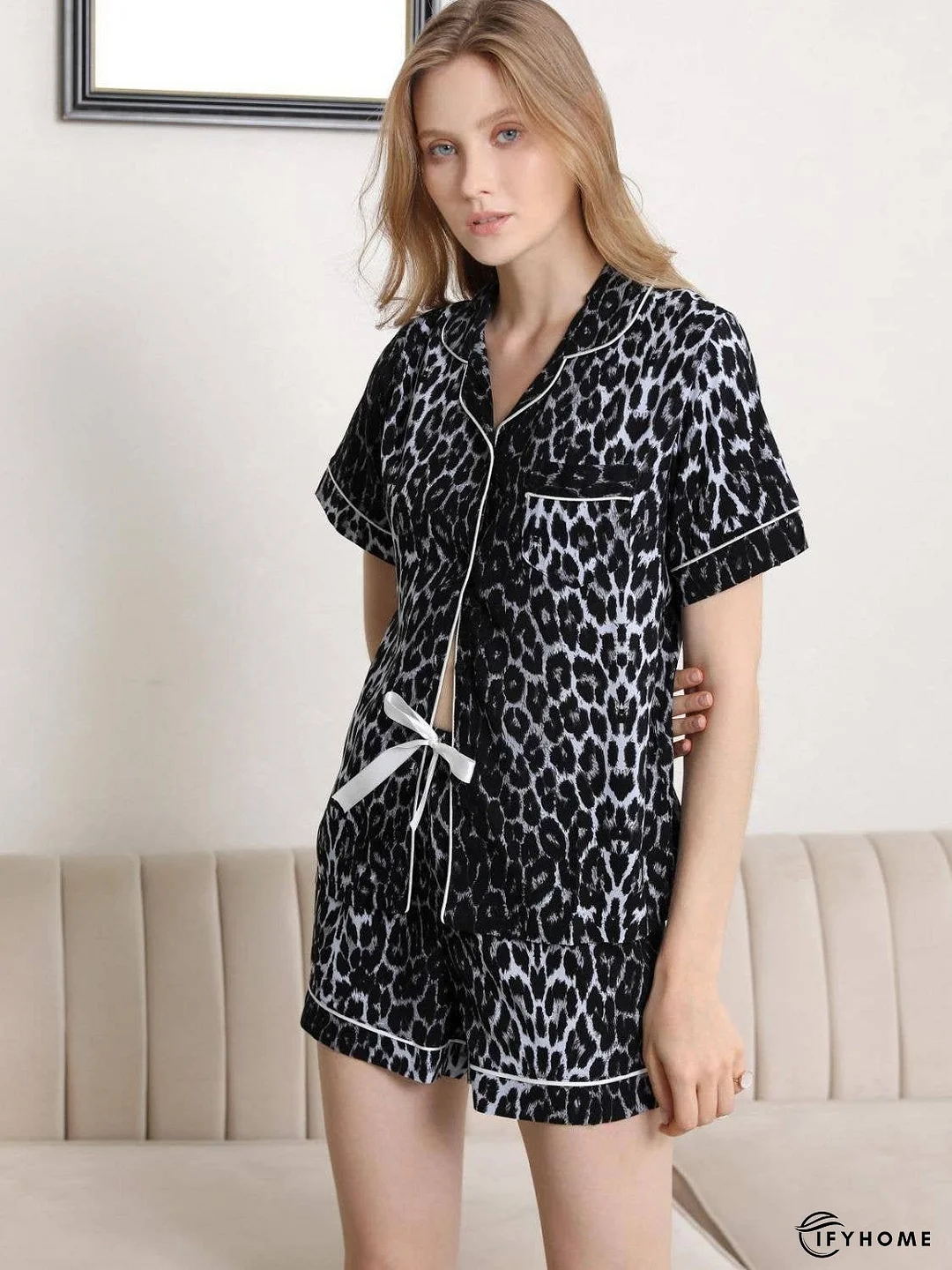 Lapel Collar Shirt and Shorts Pajama Set | IFYHOME