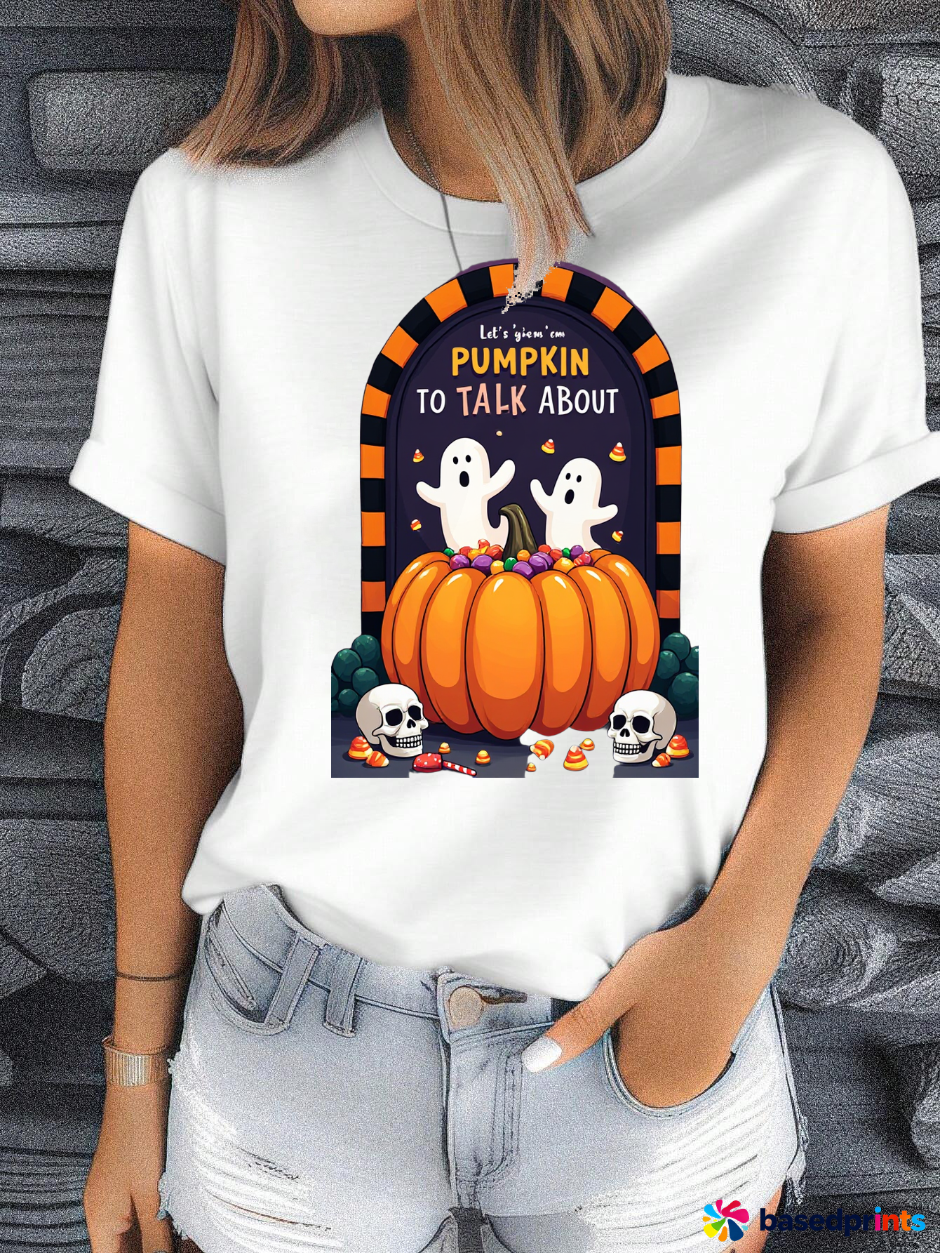 Halloween Pumpkin Ghost T-Shirt Cotton Casual Tee