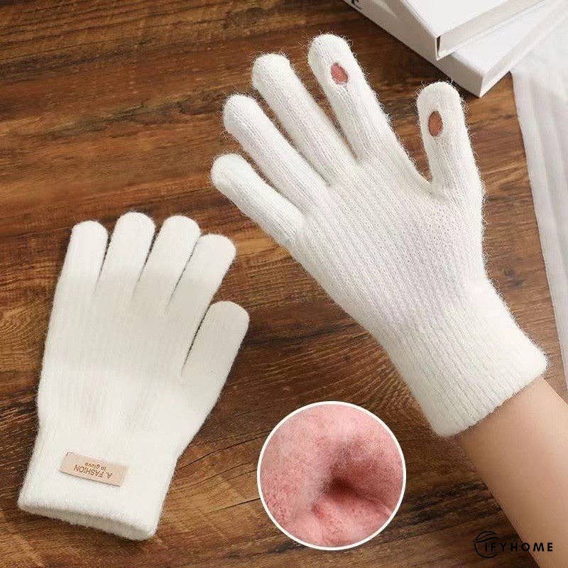 Solid Colored Open Finger Velvet Touch Screen Knitted Gloves | IFYHOME