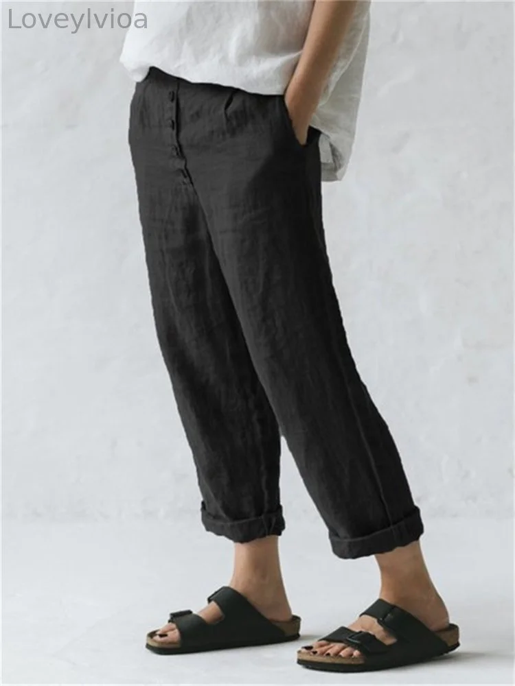 Button Up Comfy Cropped Casual Pants