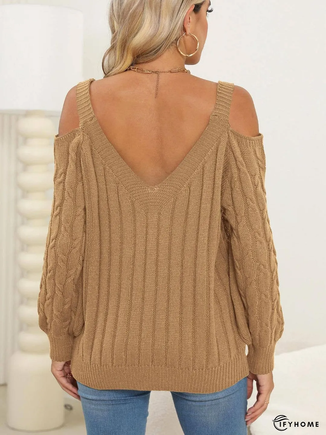 Cable-Knit V-Neck Long Sleeve Sweater | IFYHOME