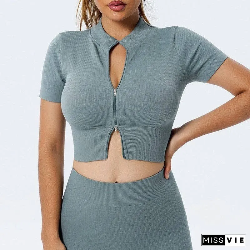 Solid Color High Elasticity Sports Short Sleeved Top