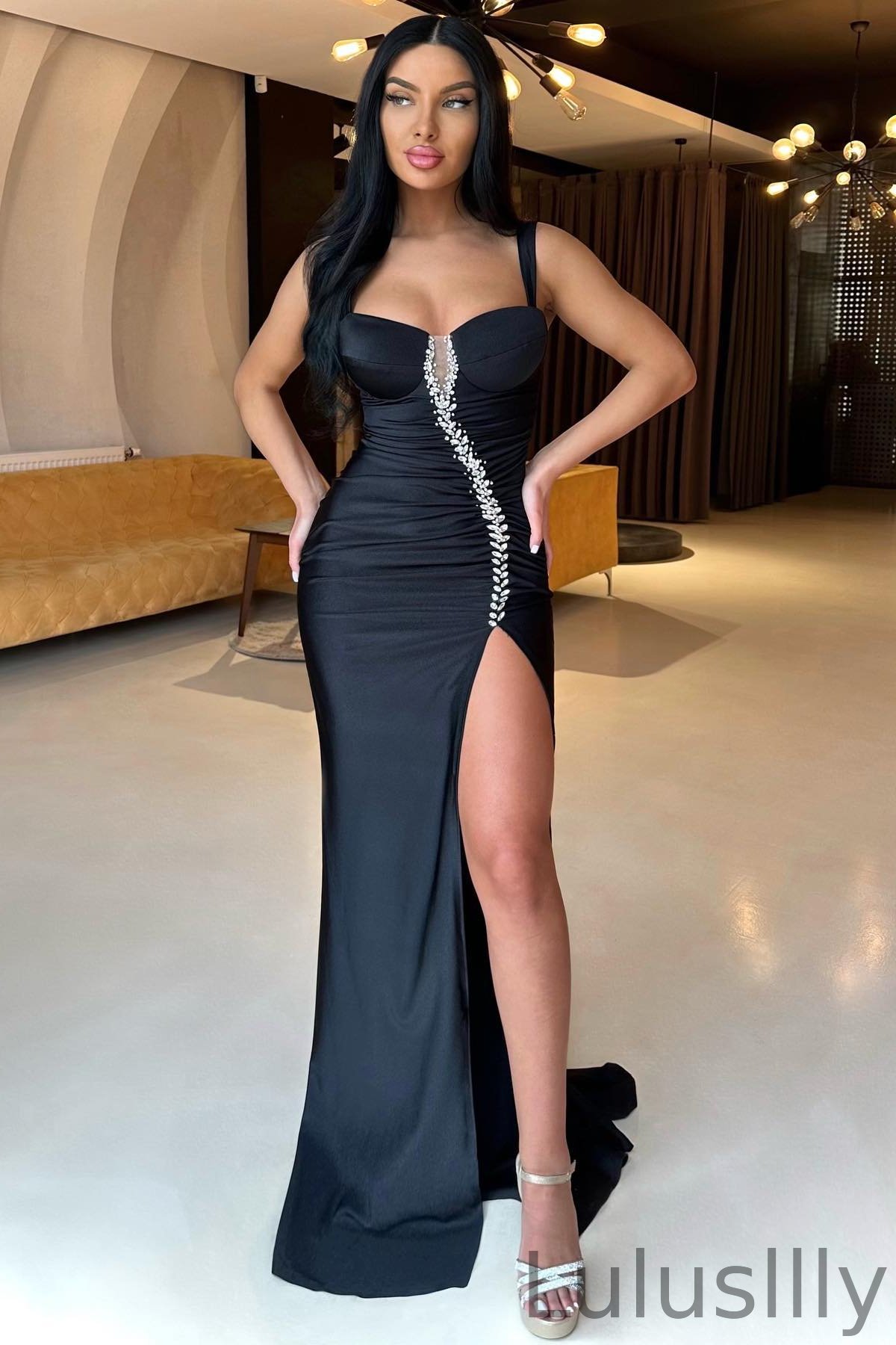 Gorgeous Black Sleeveless Mermaid Prom Dress Beaded Split Long - lulusllly