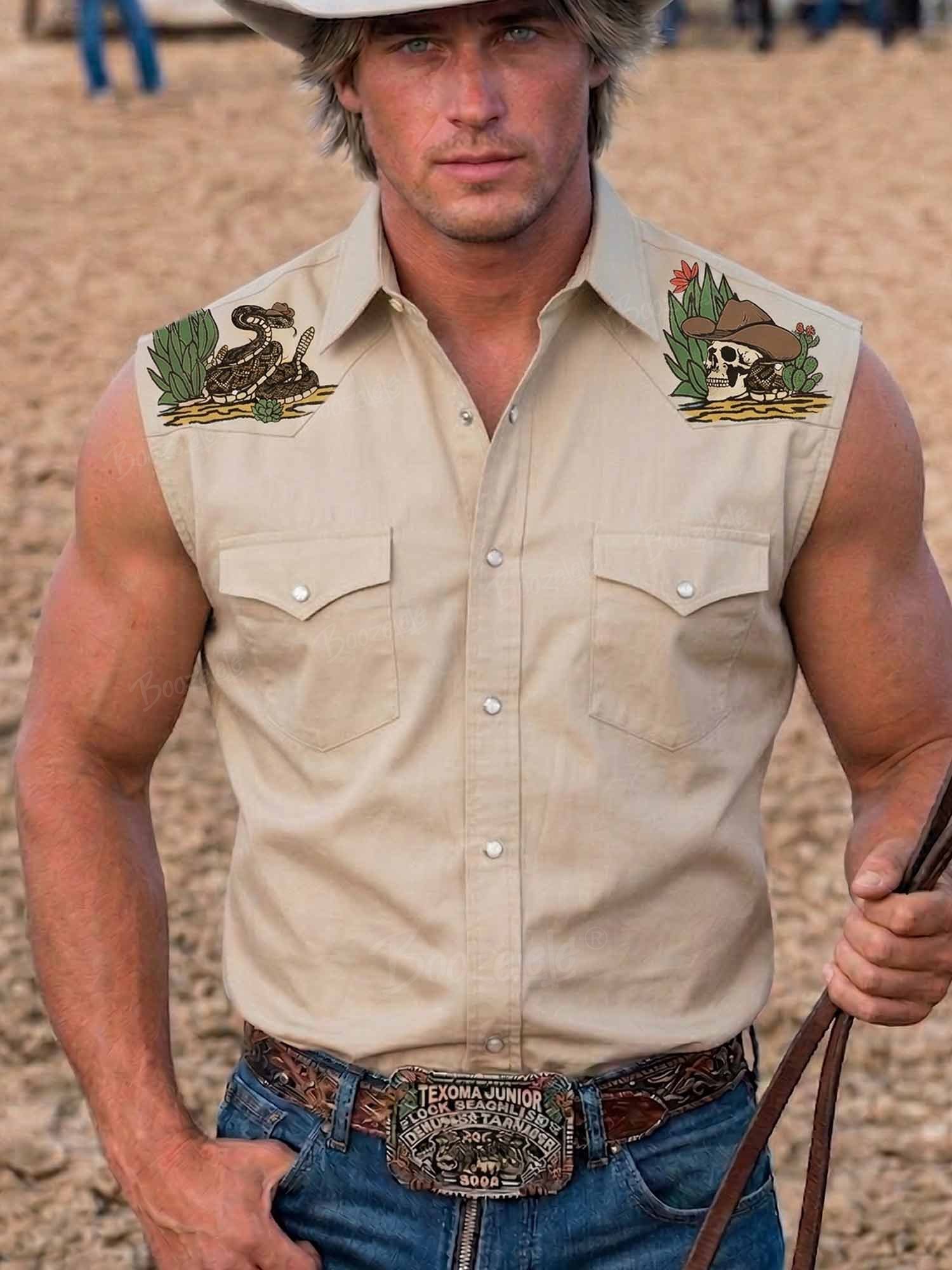 Desert Snake Skull Western Cowboy - Men's 100% Cotton Sleeveless Shirt