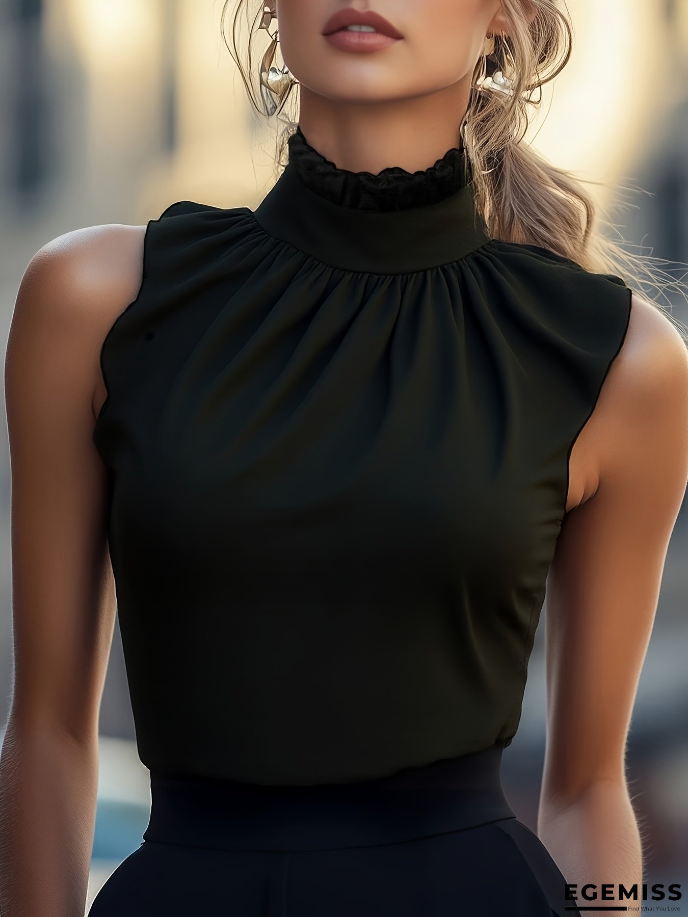 Women's Elegant Sleeveless blouse - Chic Lace-like Collar, Formal & Everyday Office to Party Tops - Machine Washable Women's Shirt Blouse - Elegant Women's Tops | EGEMISS