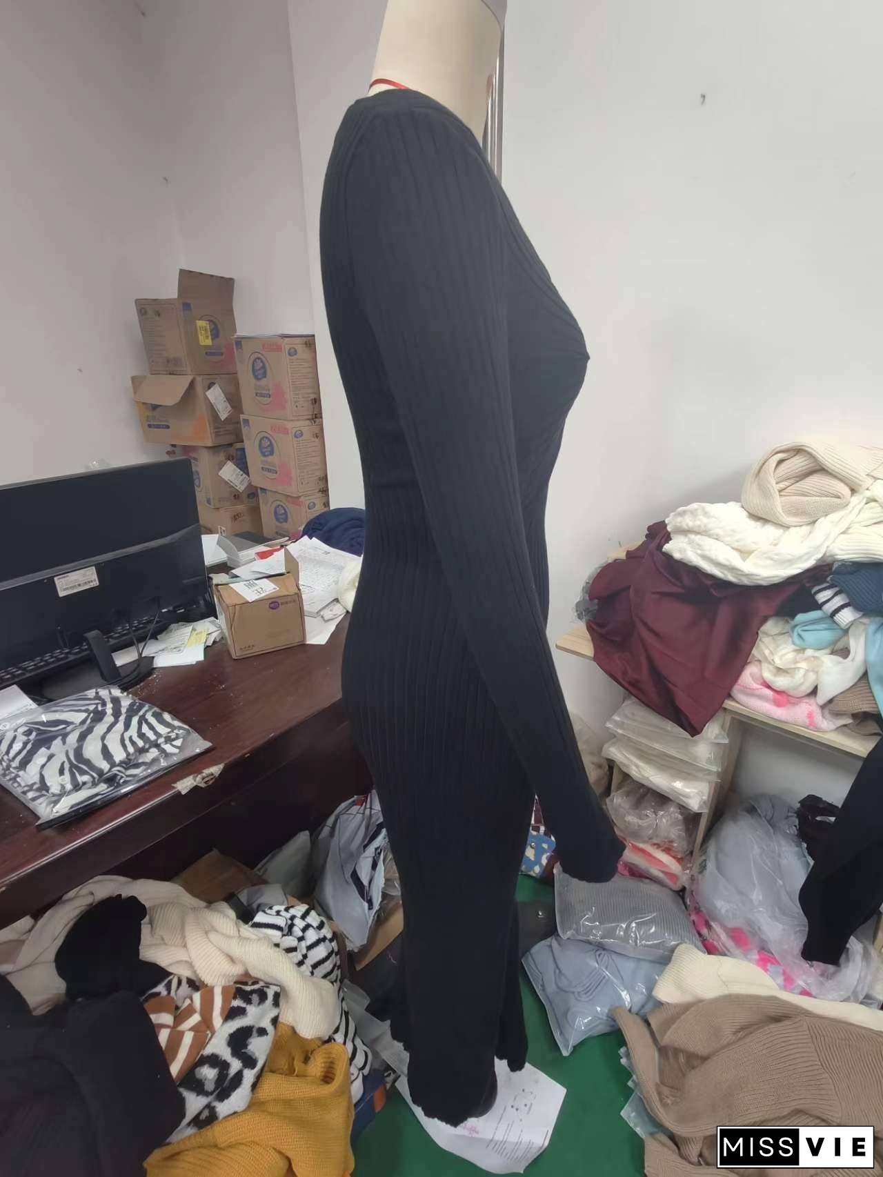Sexy Spice Long Sleeve Twist Pleated Long Dress