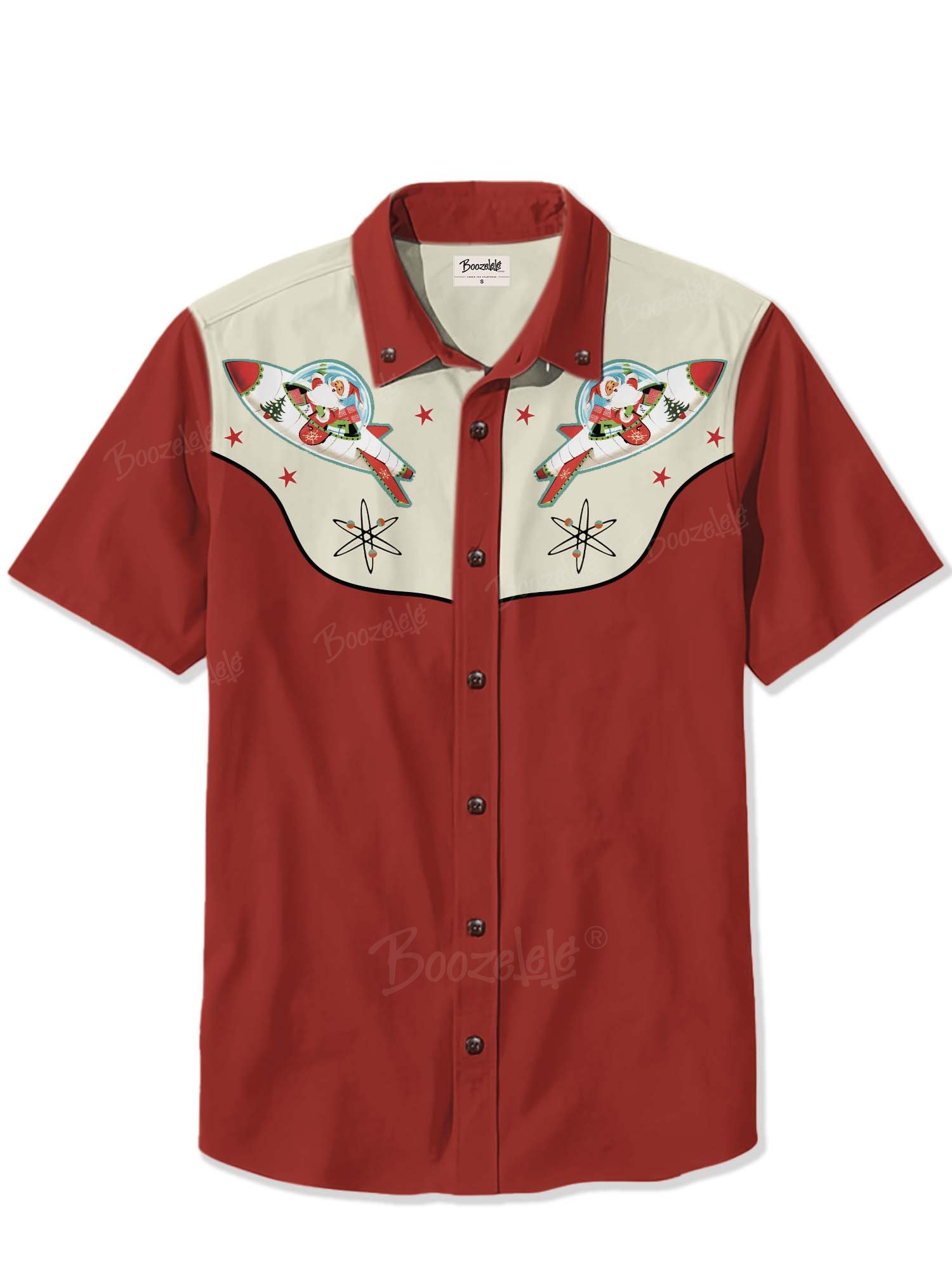 Christmas Vintage Atomic Rocket And Santa - 100% Cotton Shirt