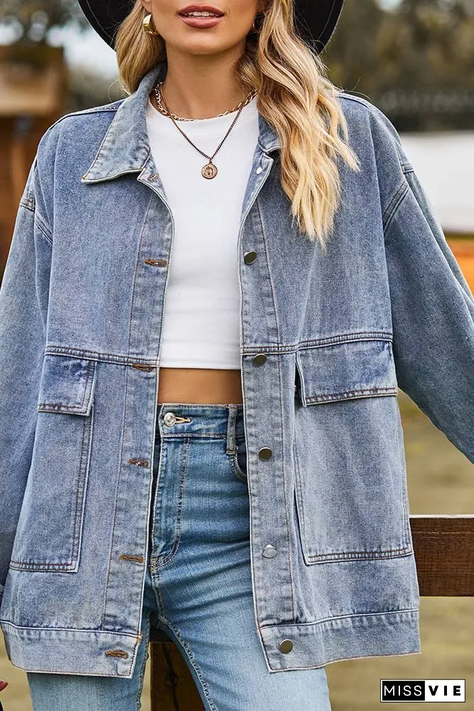 Plain Washed Denim Big Pockets Oversize Jacket MN22