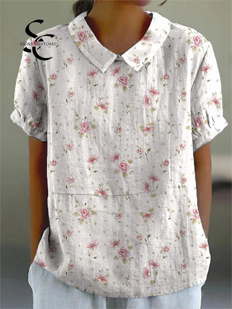 Women's Vintage Art Crush Print Casual Cotton And Linen Shirt