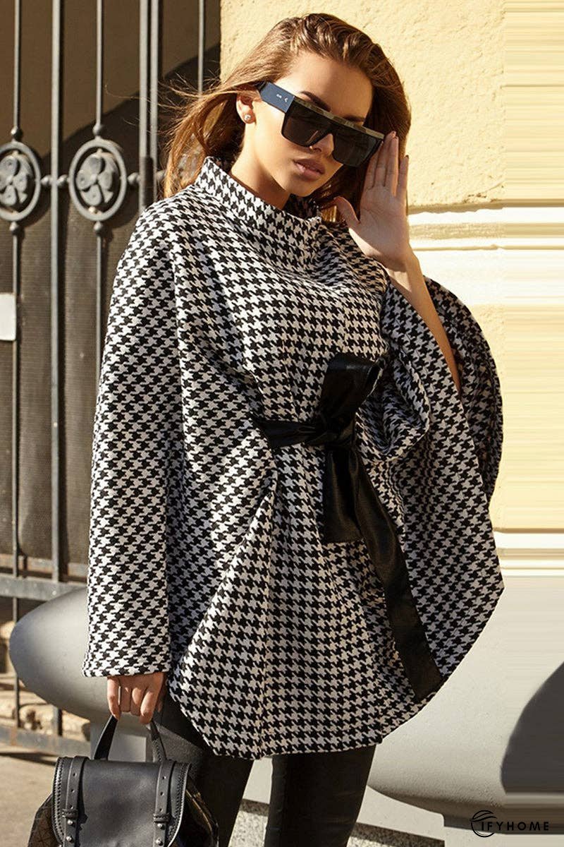 Houndstooth Tie Waist Trench Coat | IFYHOME