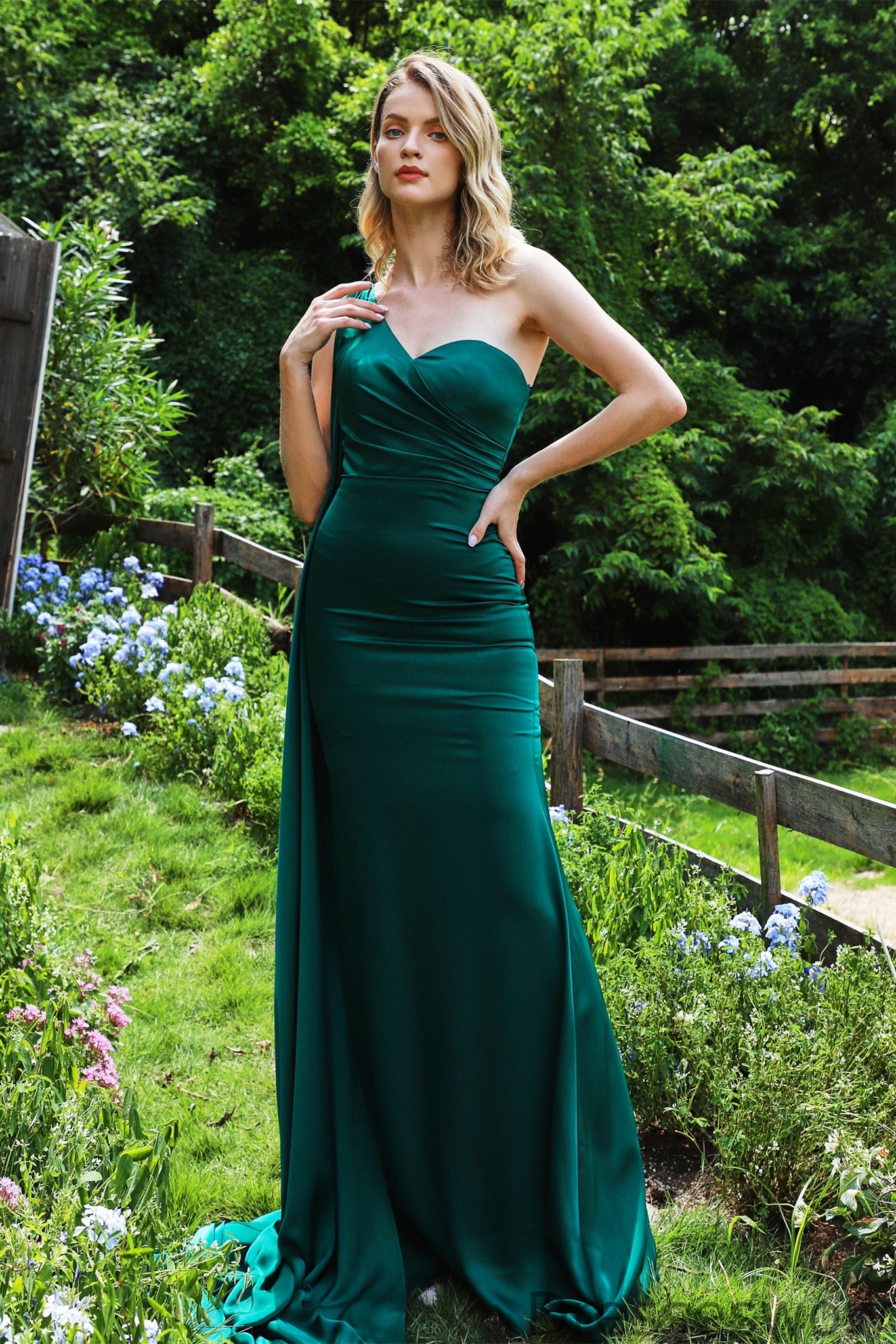 Dresseswow One Shoulder Prom Dress Mermaid Long With Ruffle V-Neck