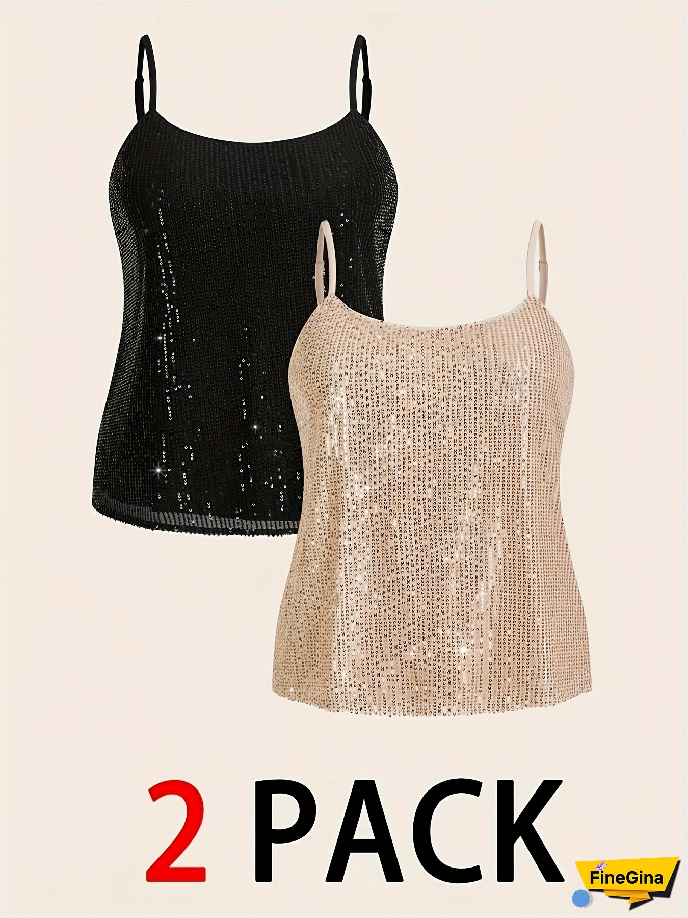 Plus Size Women's Elegant Sequined Top, Two-Piece Party Camisole Set, Holiday Date Outfit, Women's Tankini Set