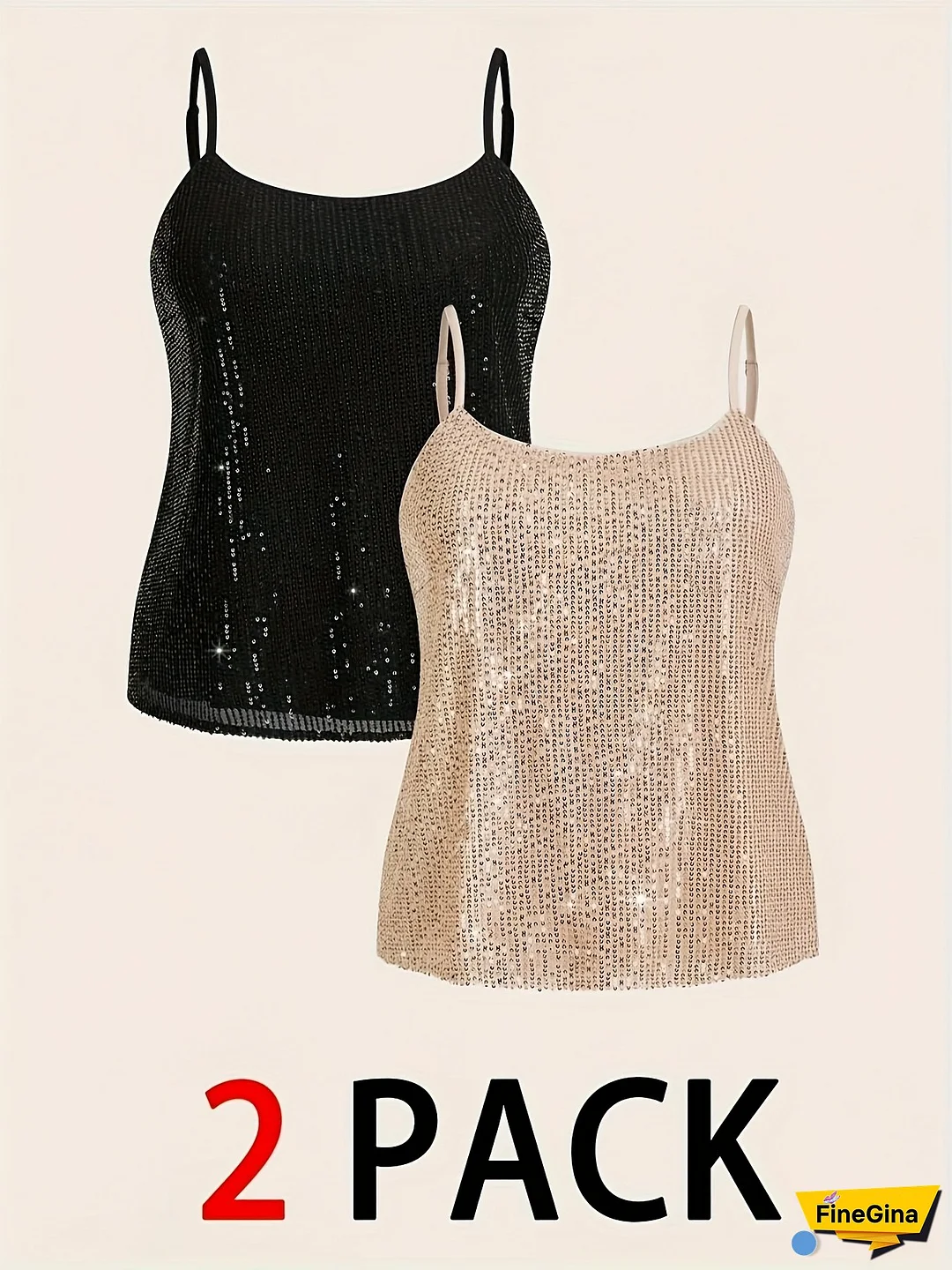 Plus Size Women's Elegant Sequined Top, Two-Piece Party Camisole Set, Holiday Date Outfit, Women's Tankini Set