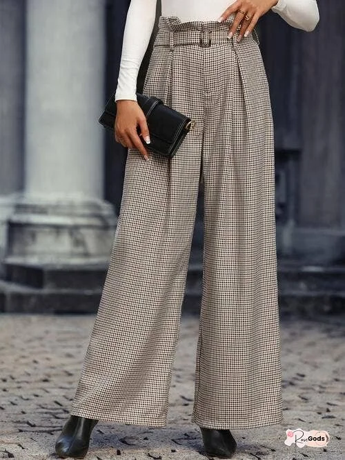 Plaid Wide Leg Pants With Belt