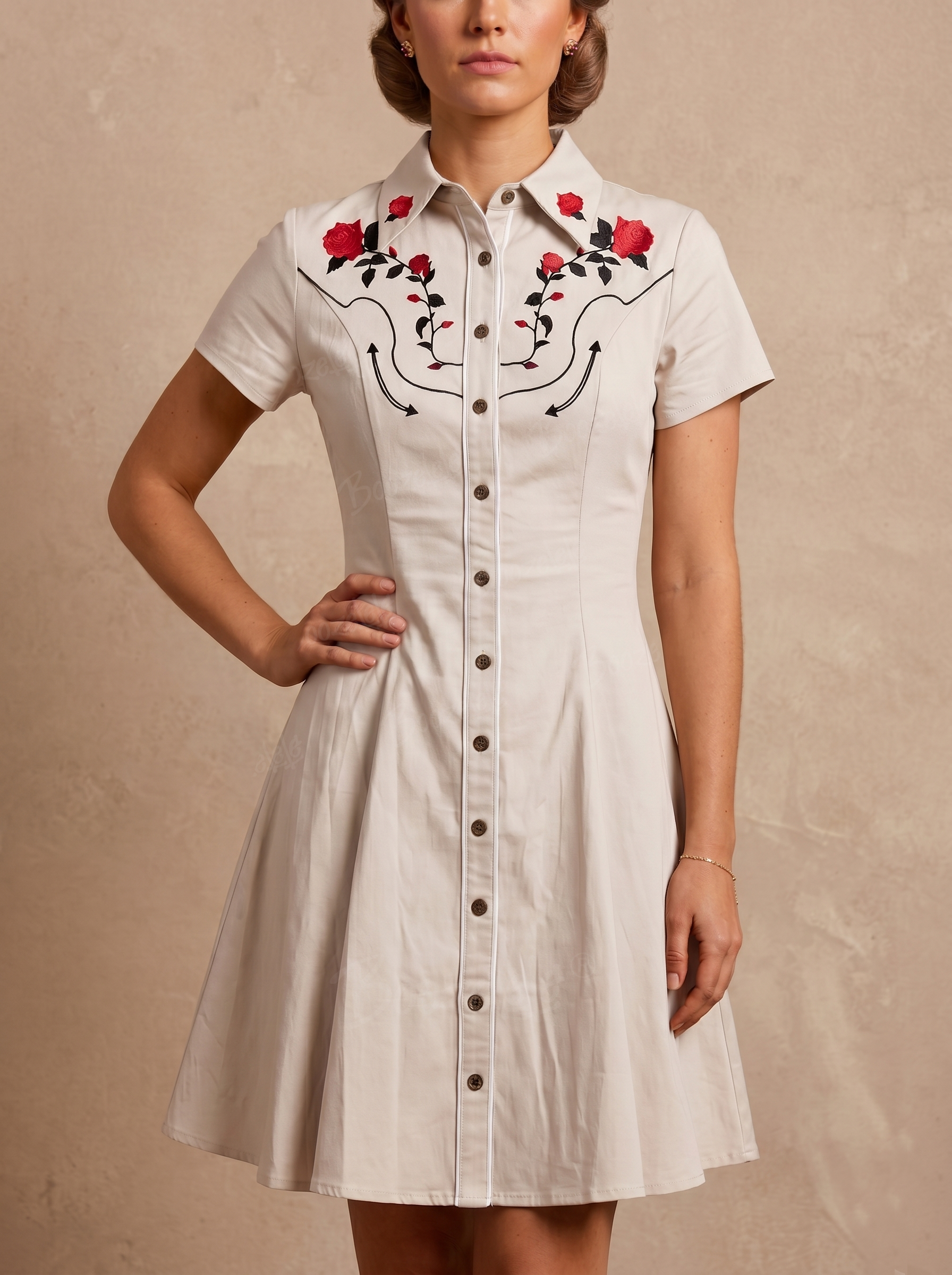 【Embroidery】Rose - 100% Cotton Dress