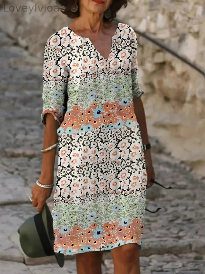 Women's Bohemian Floral Print Shift Dress