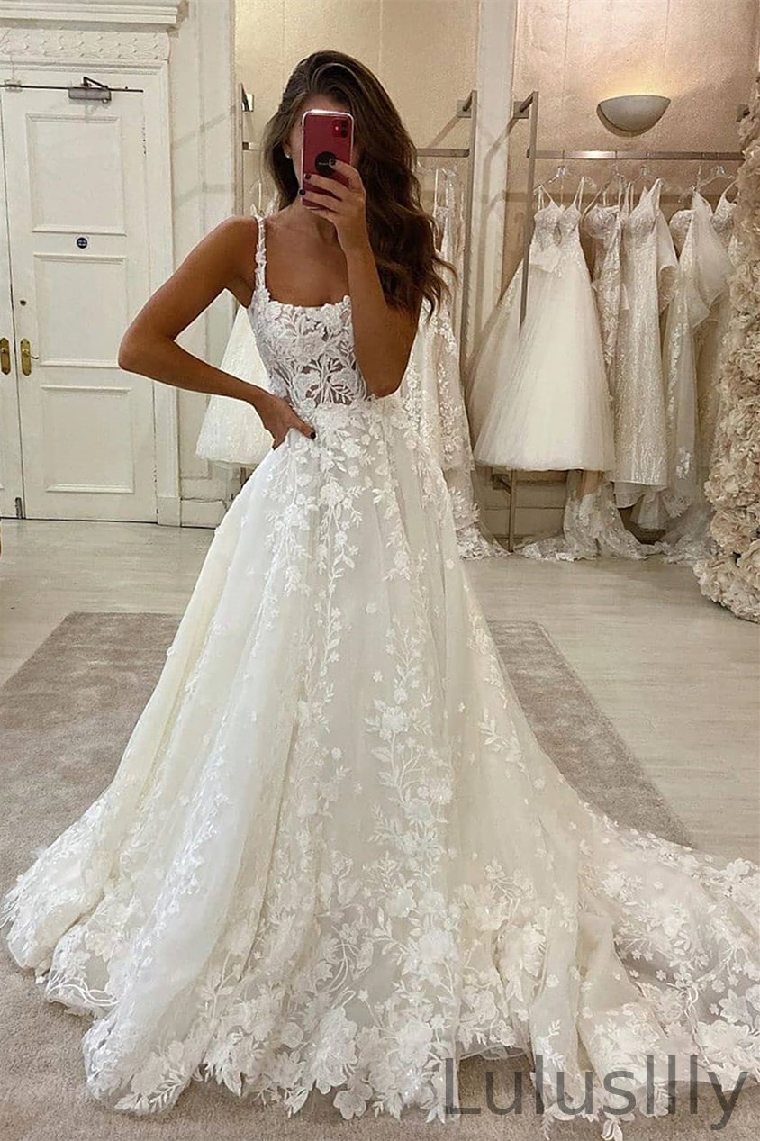New Arrival Straps Sleeveless Wedding Dress With Lace Appliques Long - lulusllly