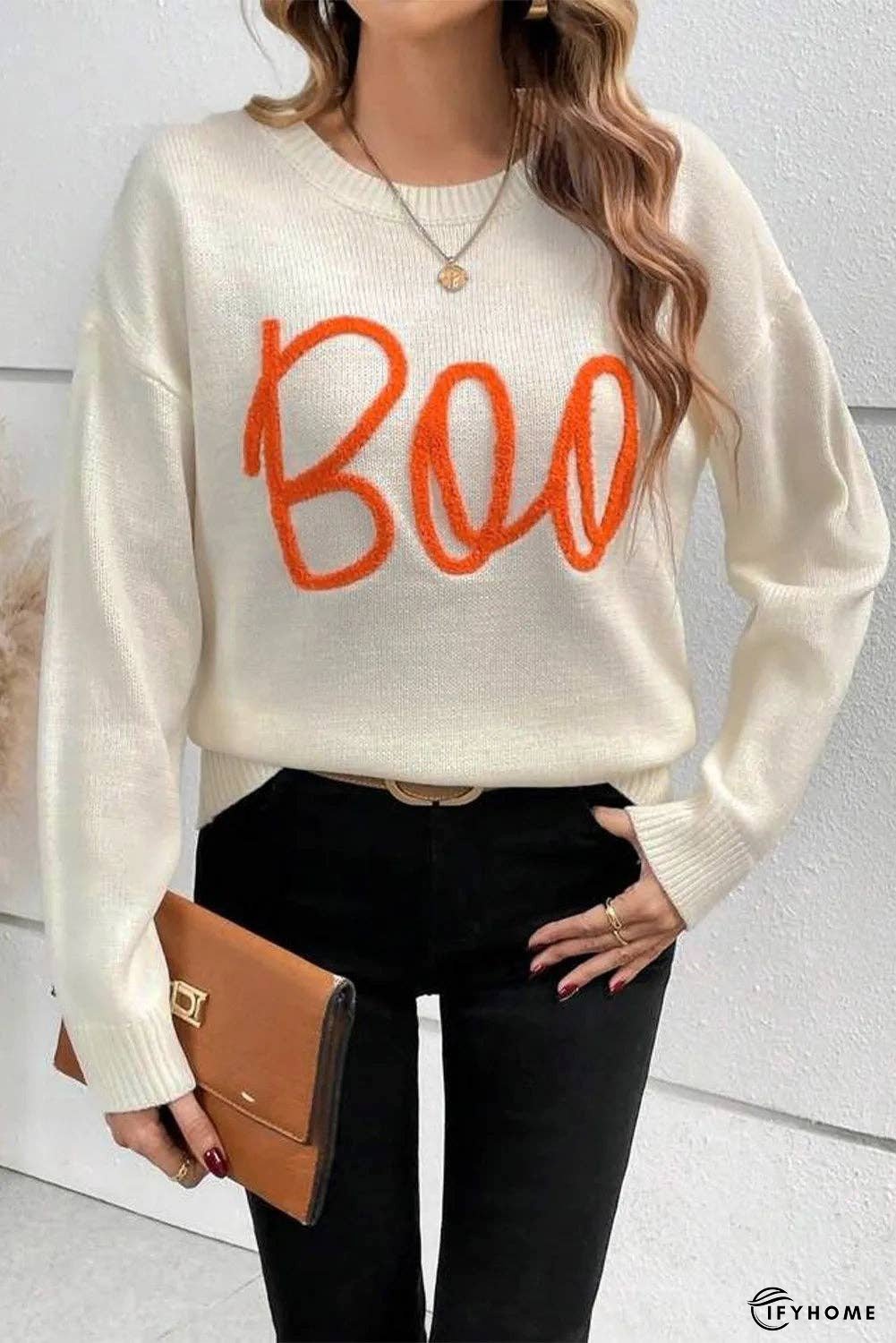 BOO Round Neck Long Sleeve Sweater | IFYHOME