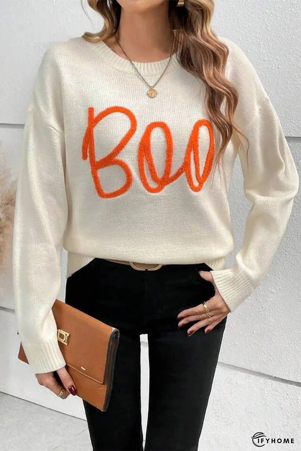 BOO Round Neck Long Sleeve Sweater | IFYHOME