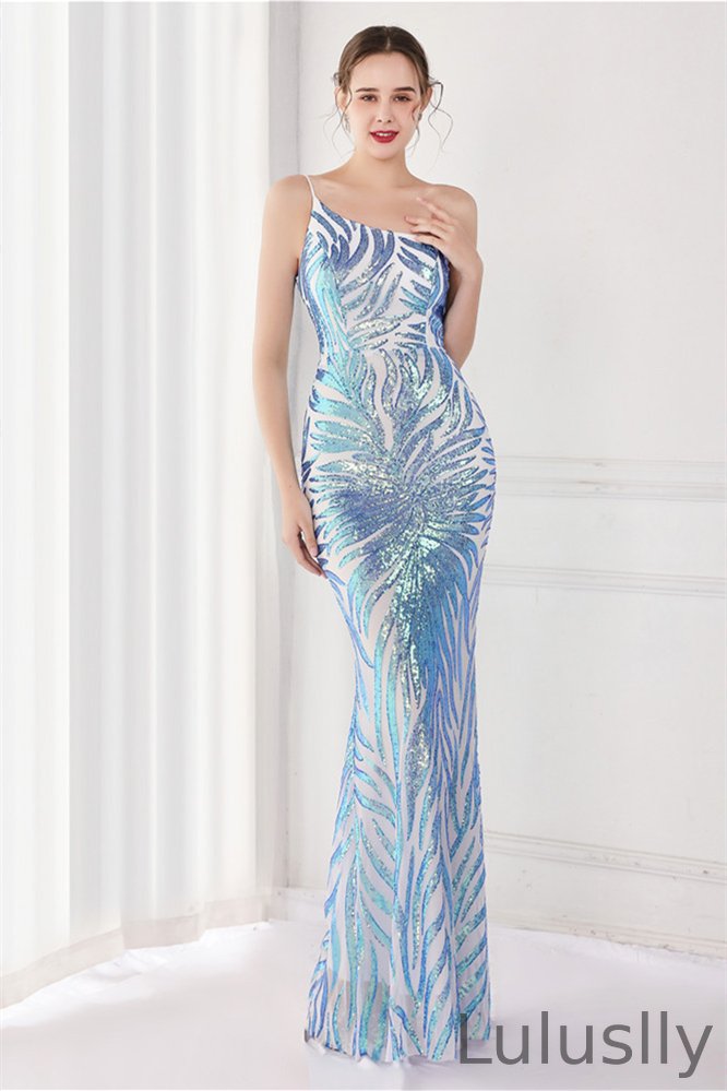 Luluslly One Shoulder Sequins Mermaid Prom Dress Sleeveless Online