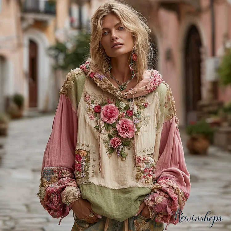 Vintage Retro Floral Art Hooded Sweater