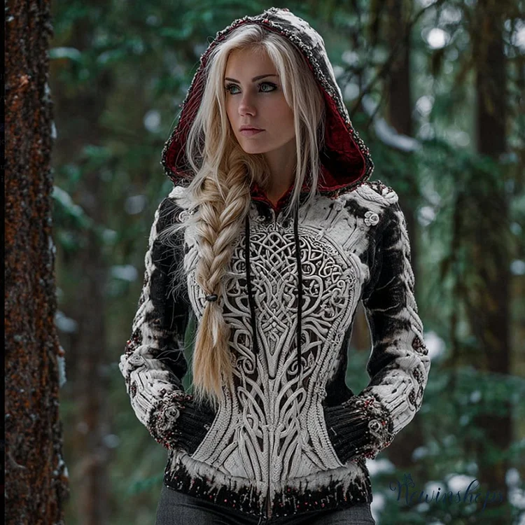 Women's Viking Style Tree Of Life Hooded Sweater