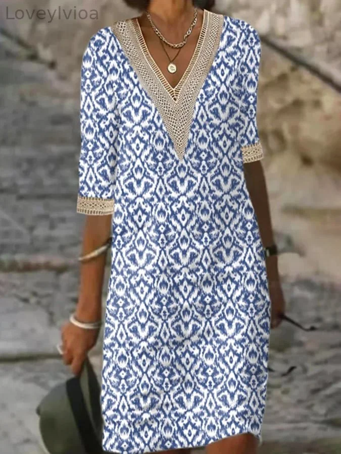 Casual Floral Print V-Neck Dress