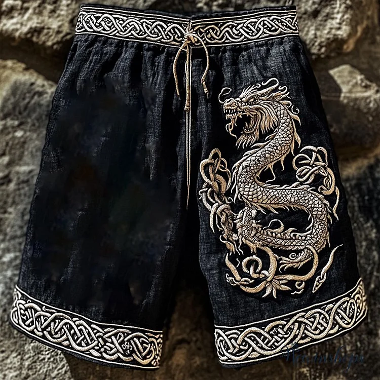 Men's Viking Dragon Celtic Knot Art Line Shorts