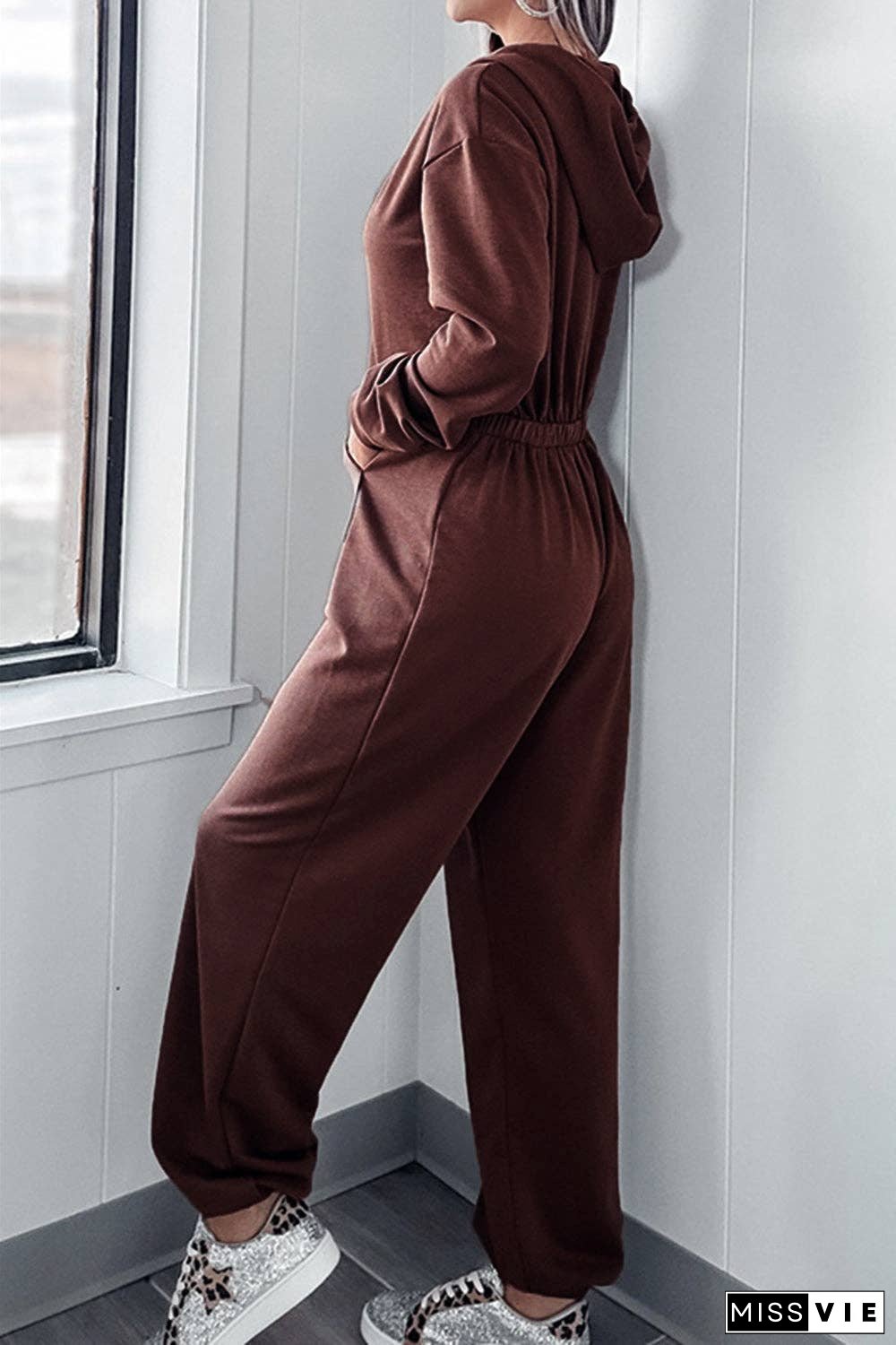 Full Size Drawstring Long Sleeve Jumpsuit