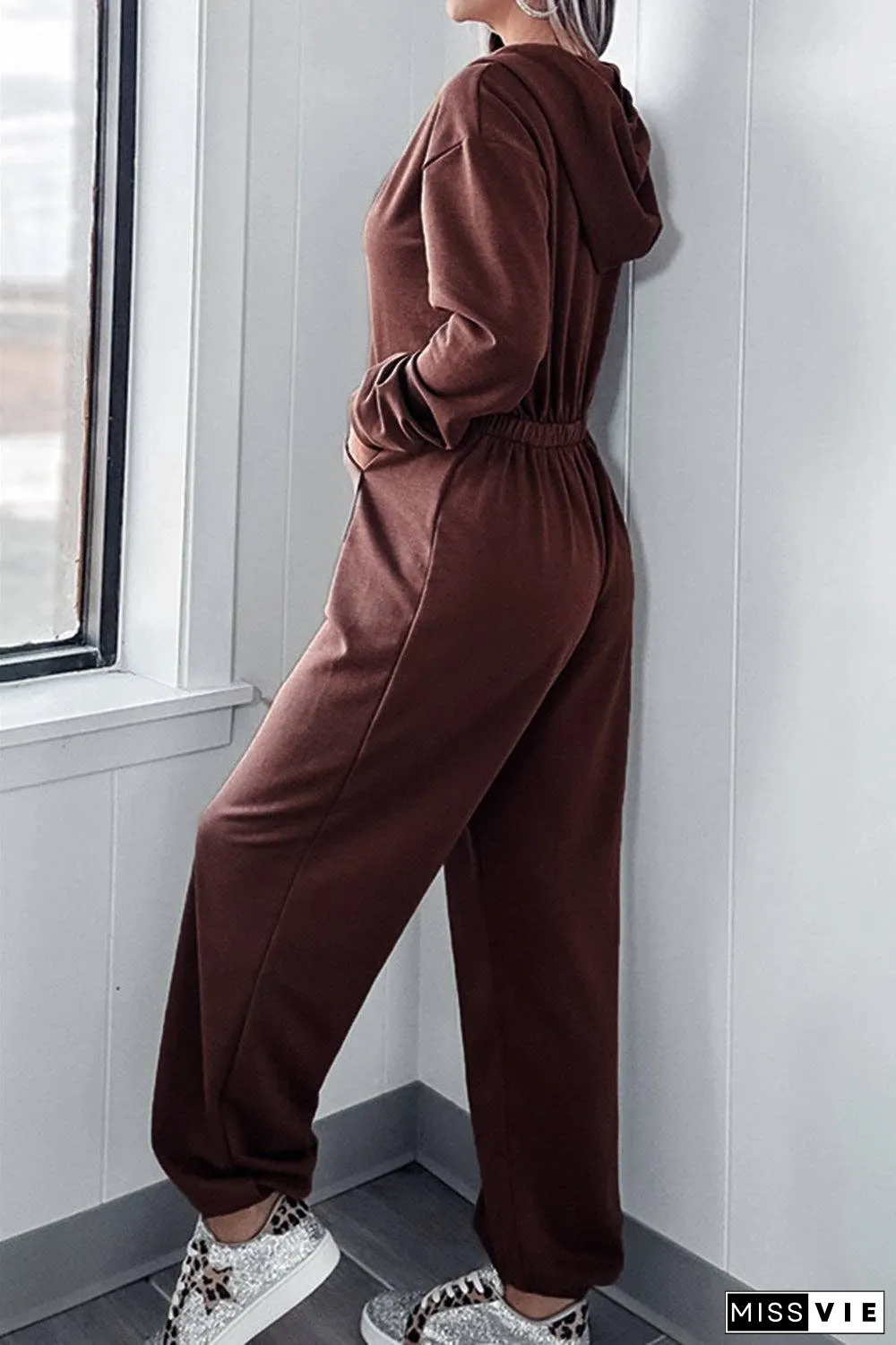 Full Size Drawstring Long Sleeve Jumpsuit