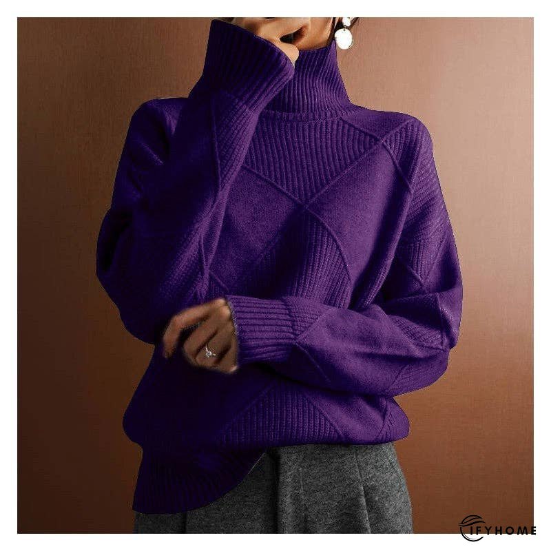 Loose Solid Color High Neck Diamond Sweater | IFYHOME