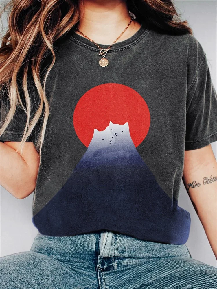 White Cat Snow on Mount Fuji Vintage T Shirt
