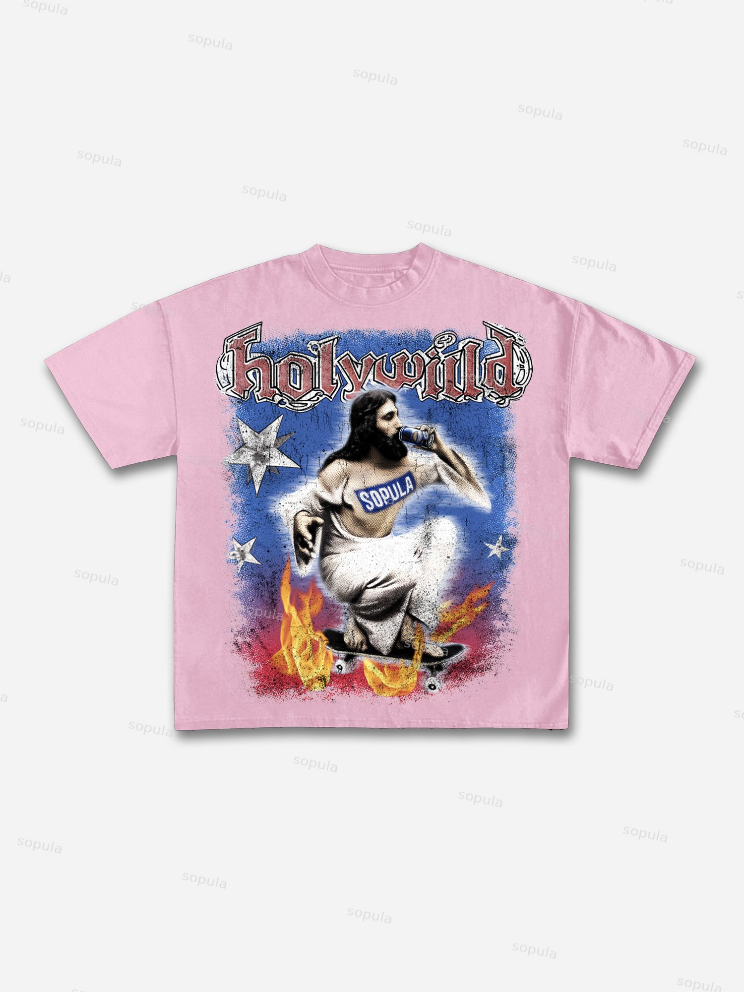 Retro Street Jesus Holy Wild Graphic Cotton T-shirt