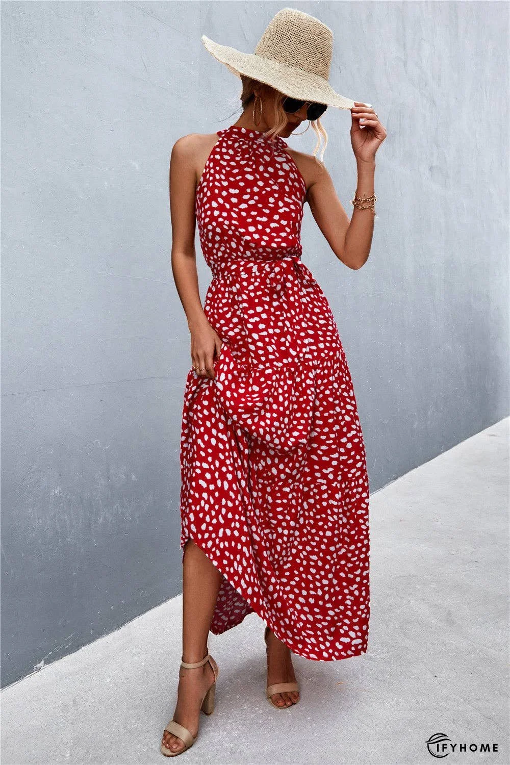 Printed Sleeveless Tie Waist Maxi Dress | IFYHOME