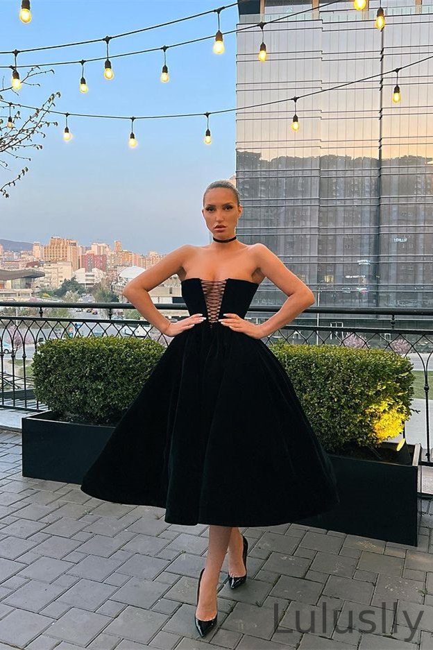 Luluslly Strapless Sexy Little Black Dress Short Prom Dress Online