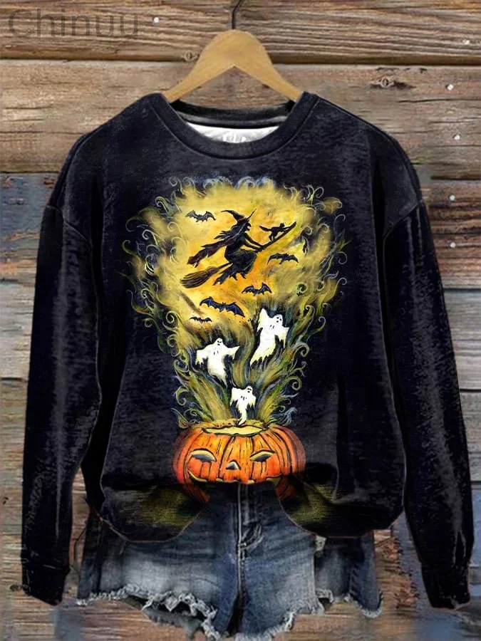 Women's Halloween Witch Print Sweatshirt 