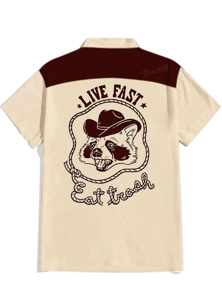 West Cowboy Raccoon - 100% Cotton Cuban Collar Shirt