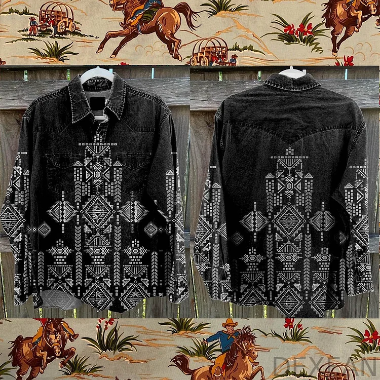 Black and White Vintage Print Casual Shirt