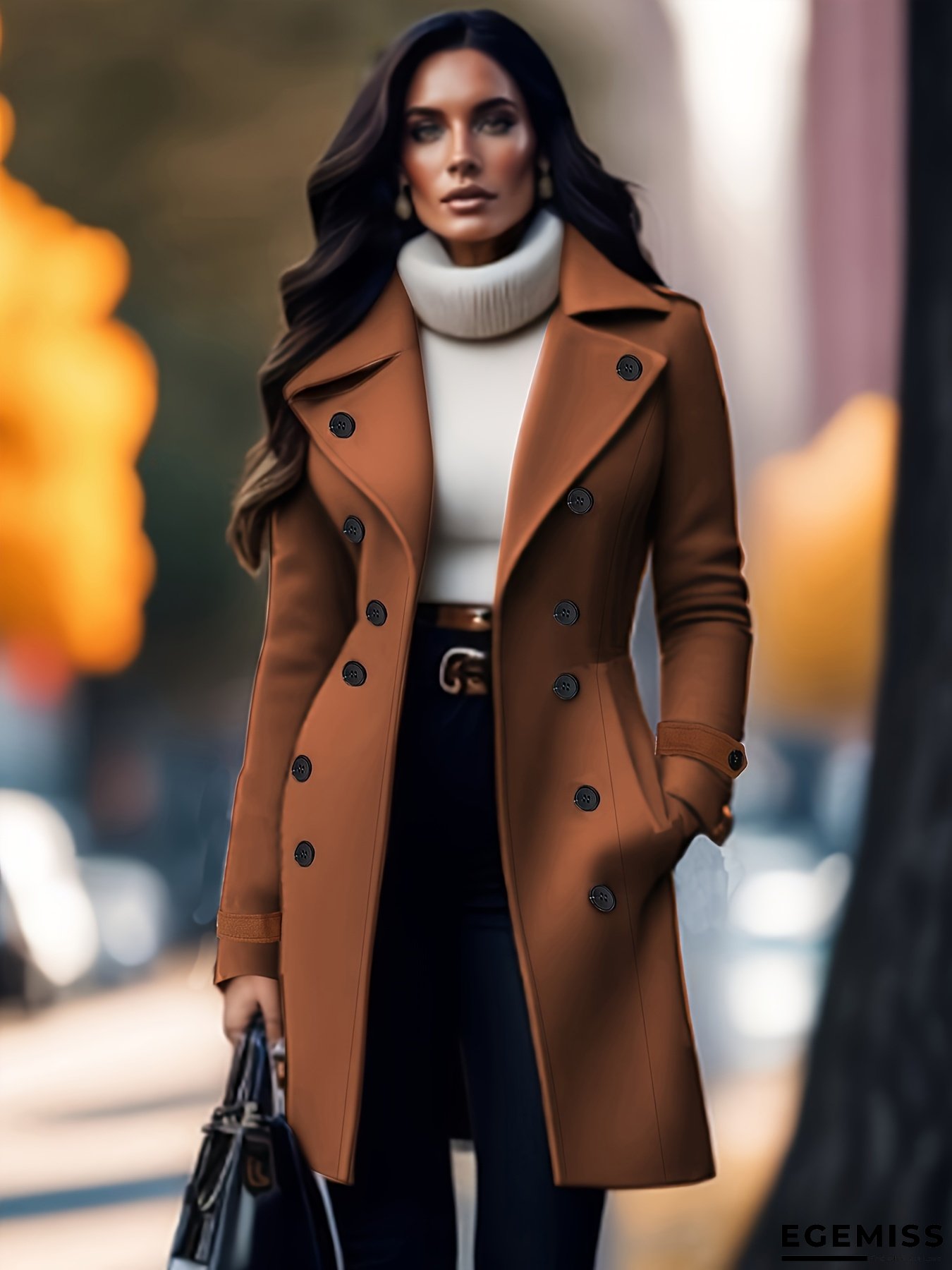 Solid Color Lapel Double-Breasted Fleece Coat | EGEMISS