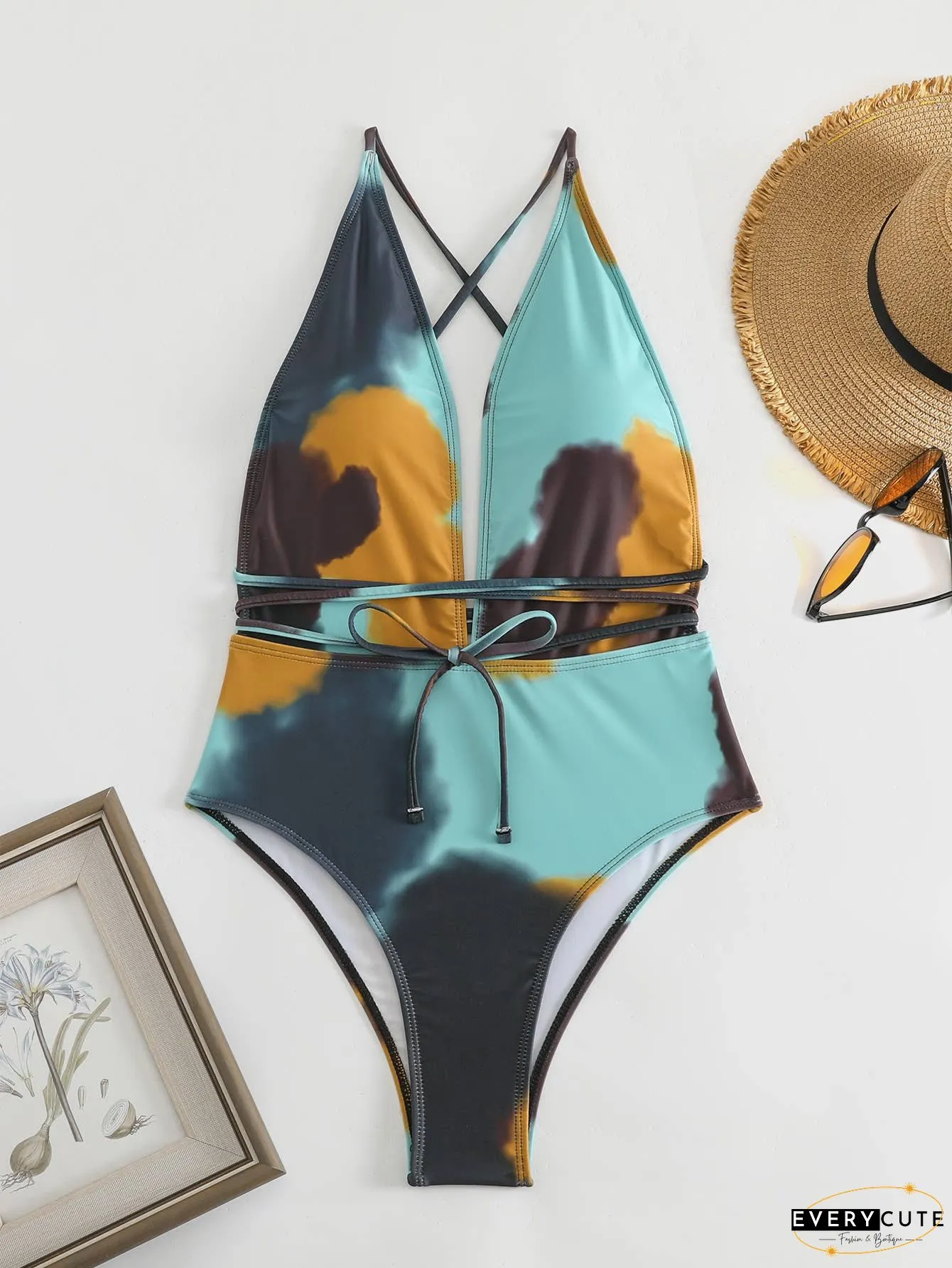 One-piece tie-up swimsuit tie-dye sexy bikini