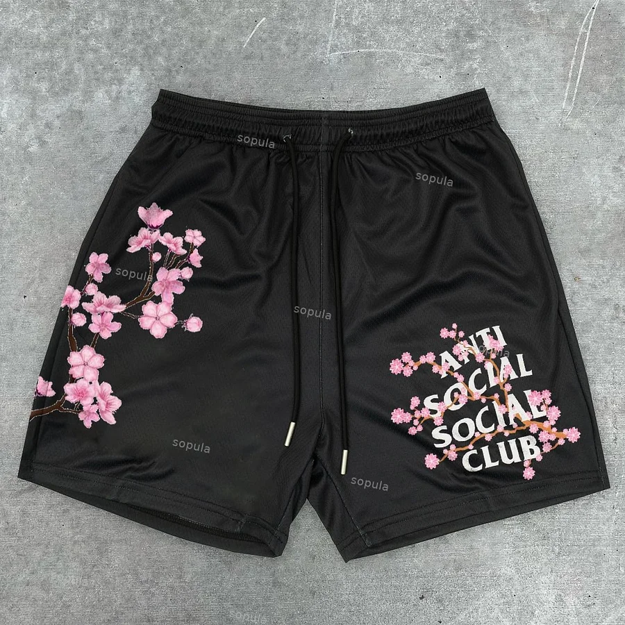 Sopula Vintage Floral Letter Graphics Mesh Shorts