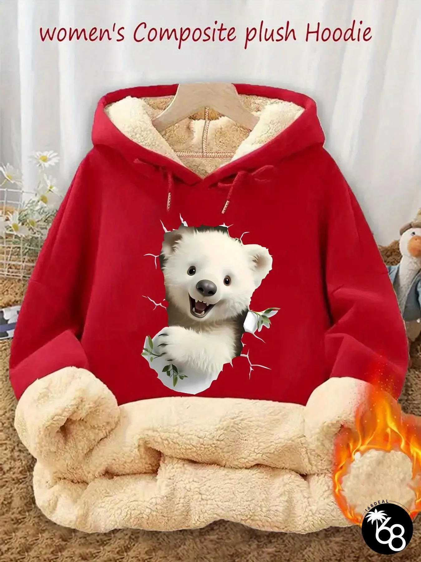 Womens Thick Fleece Hooded Sweatshirt with Plush Lining Winter Warmth Cozy Pullover Casual | 168DEAL