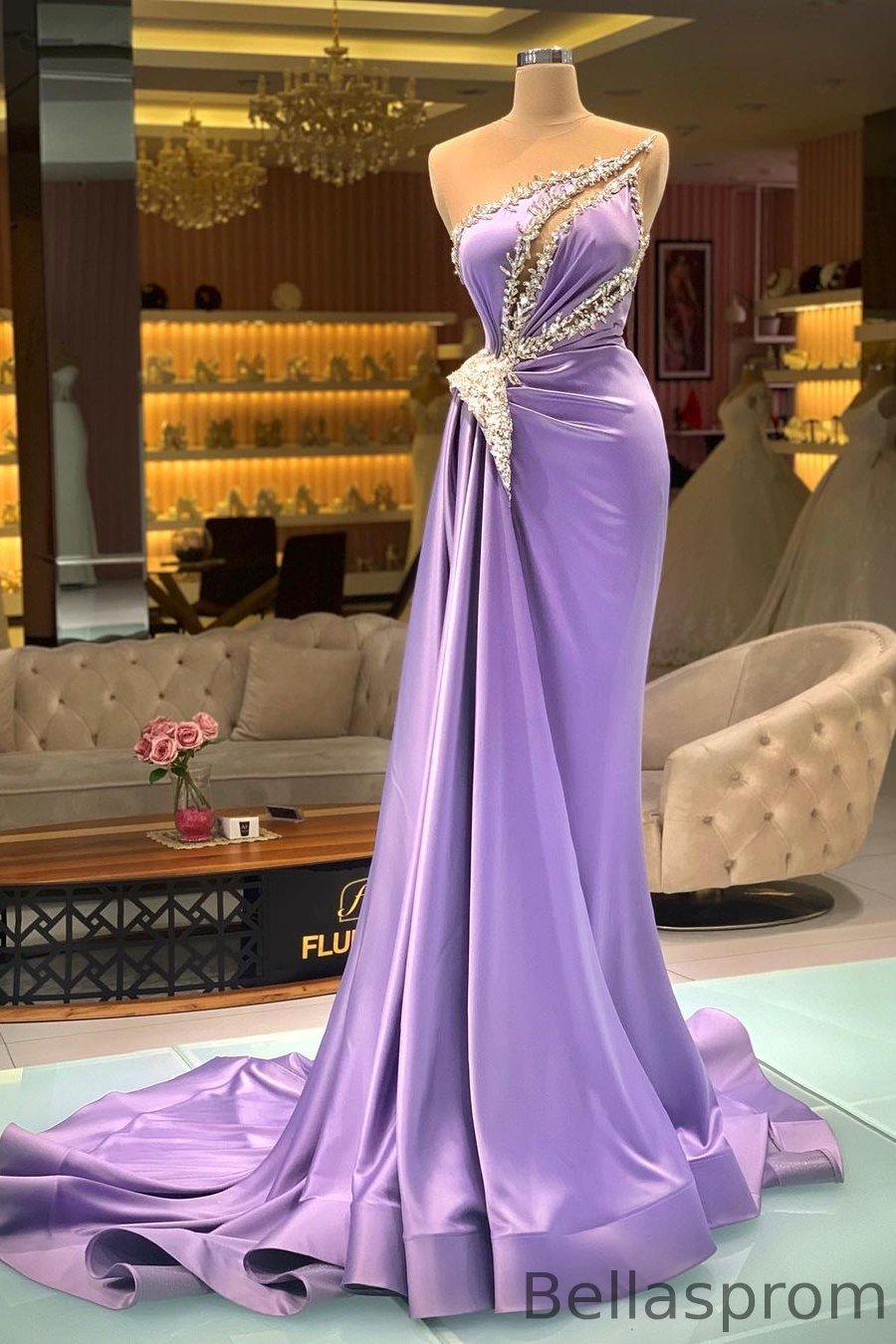 Bellasprom Lavender Scoop Sleeveless Mermaid Prom Dress With Beadings Bellasprom