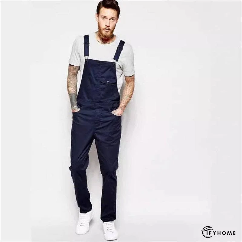 Men's Slim Fit Solid Color Denim Overalls | IFYHOME