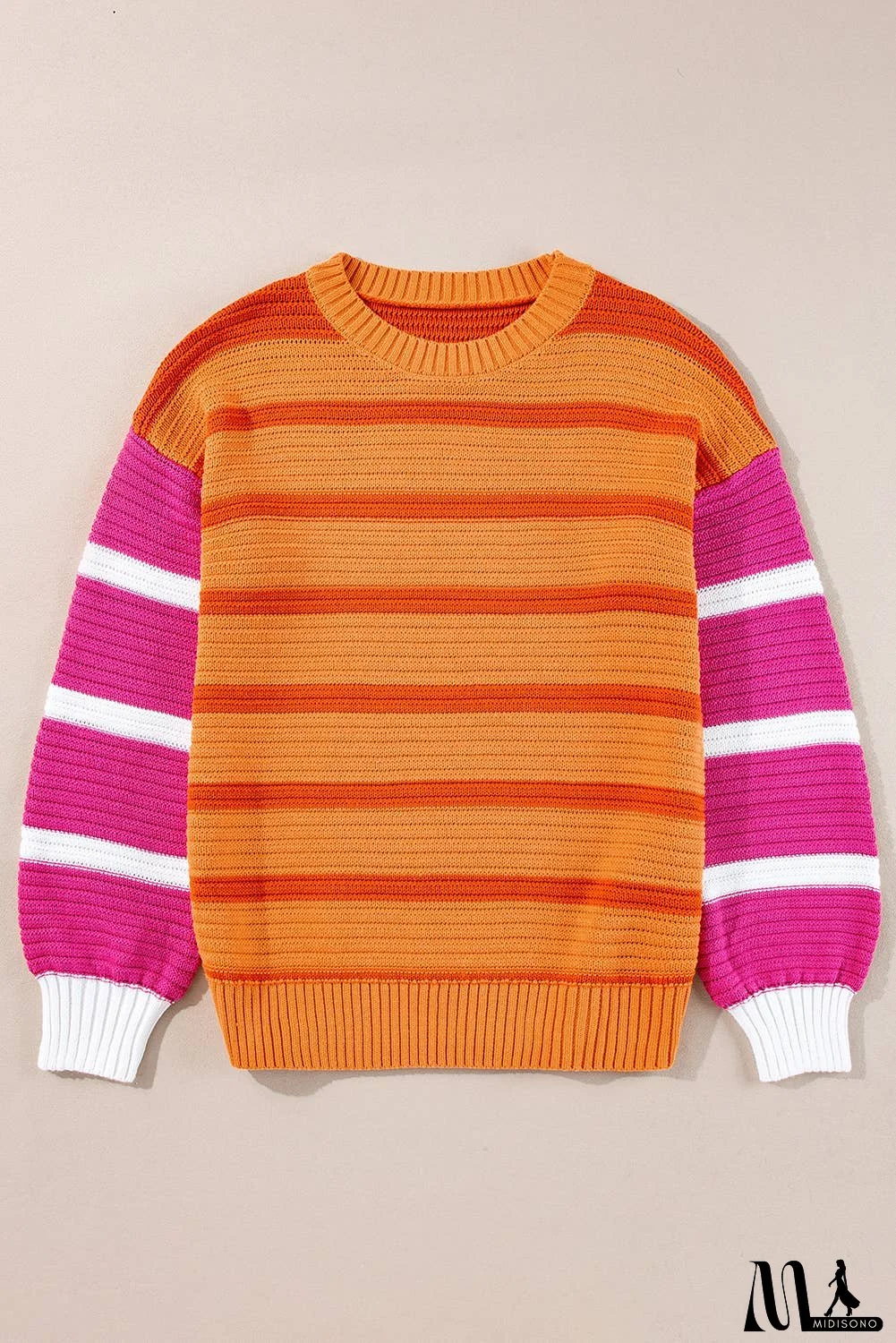 Stripe Colorblock Crew Neck Loose Sweater