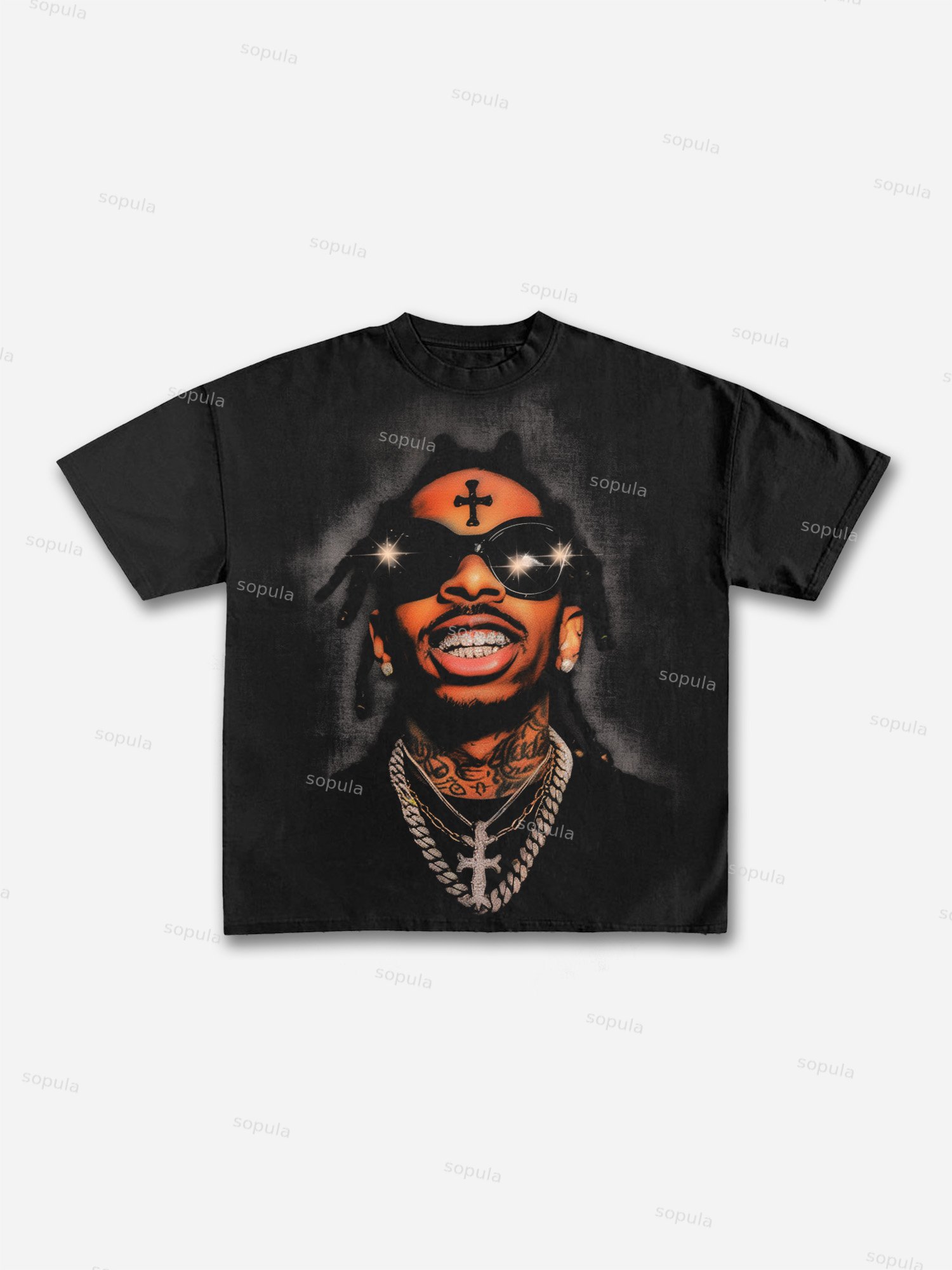 Men's Rich Street Portrait Rap Graphic Cotton T-shirt