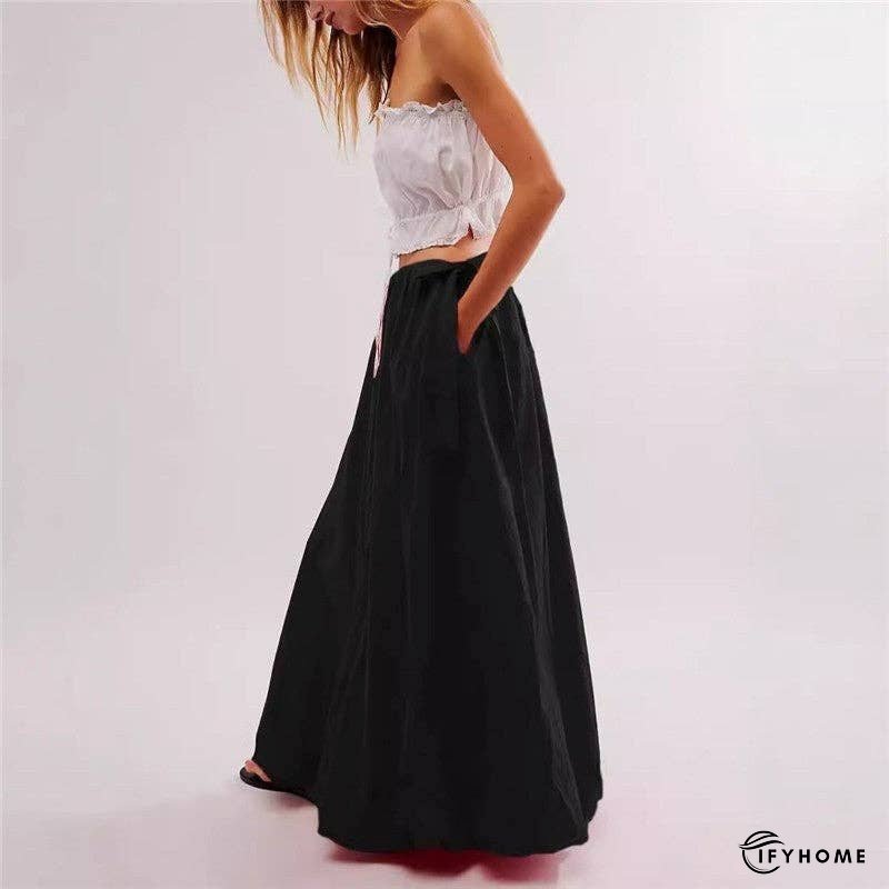 Solid Color Ribbon Bow Long Half Skirt | IFYHOME