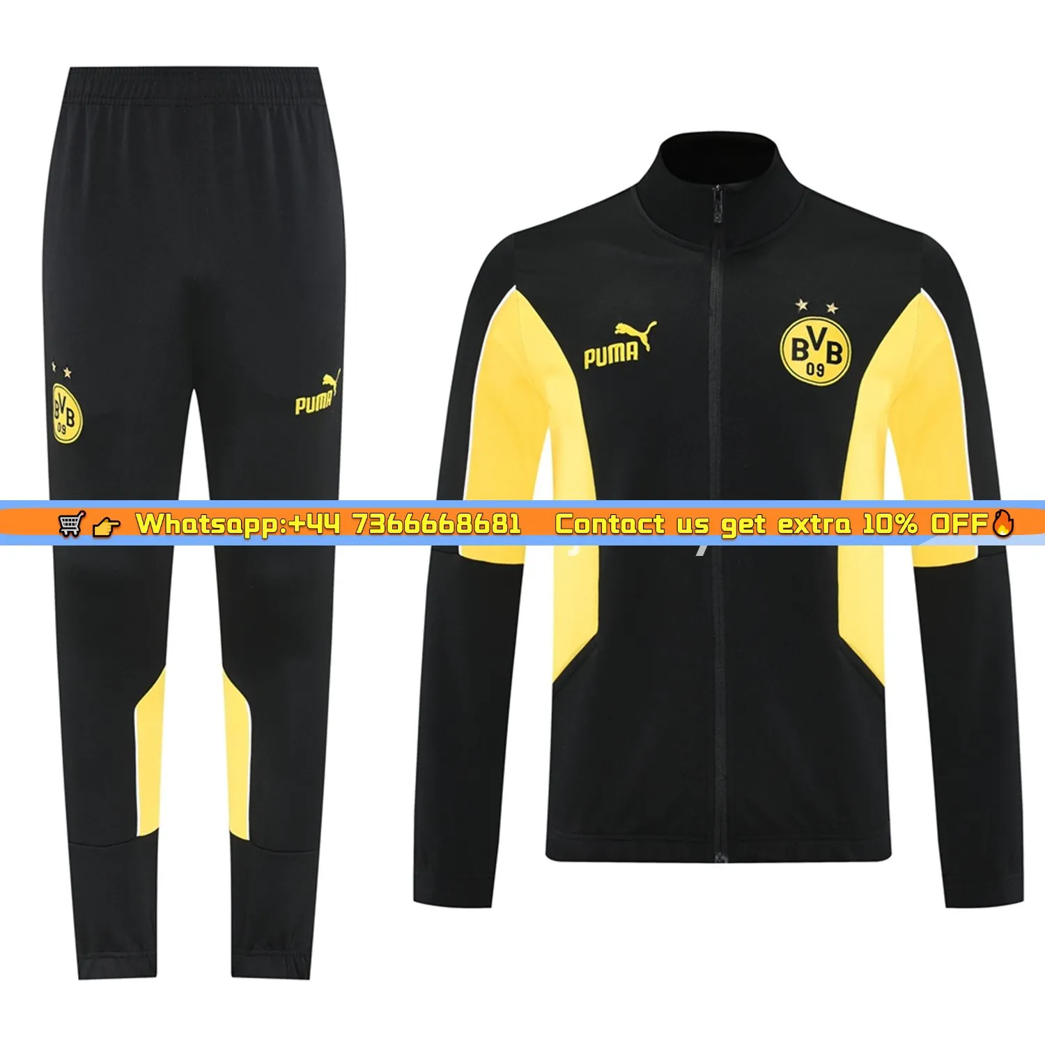 Dortmund 25-26 Jacket Training Tracksuit - Black top & Black Pants