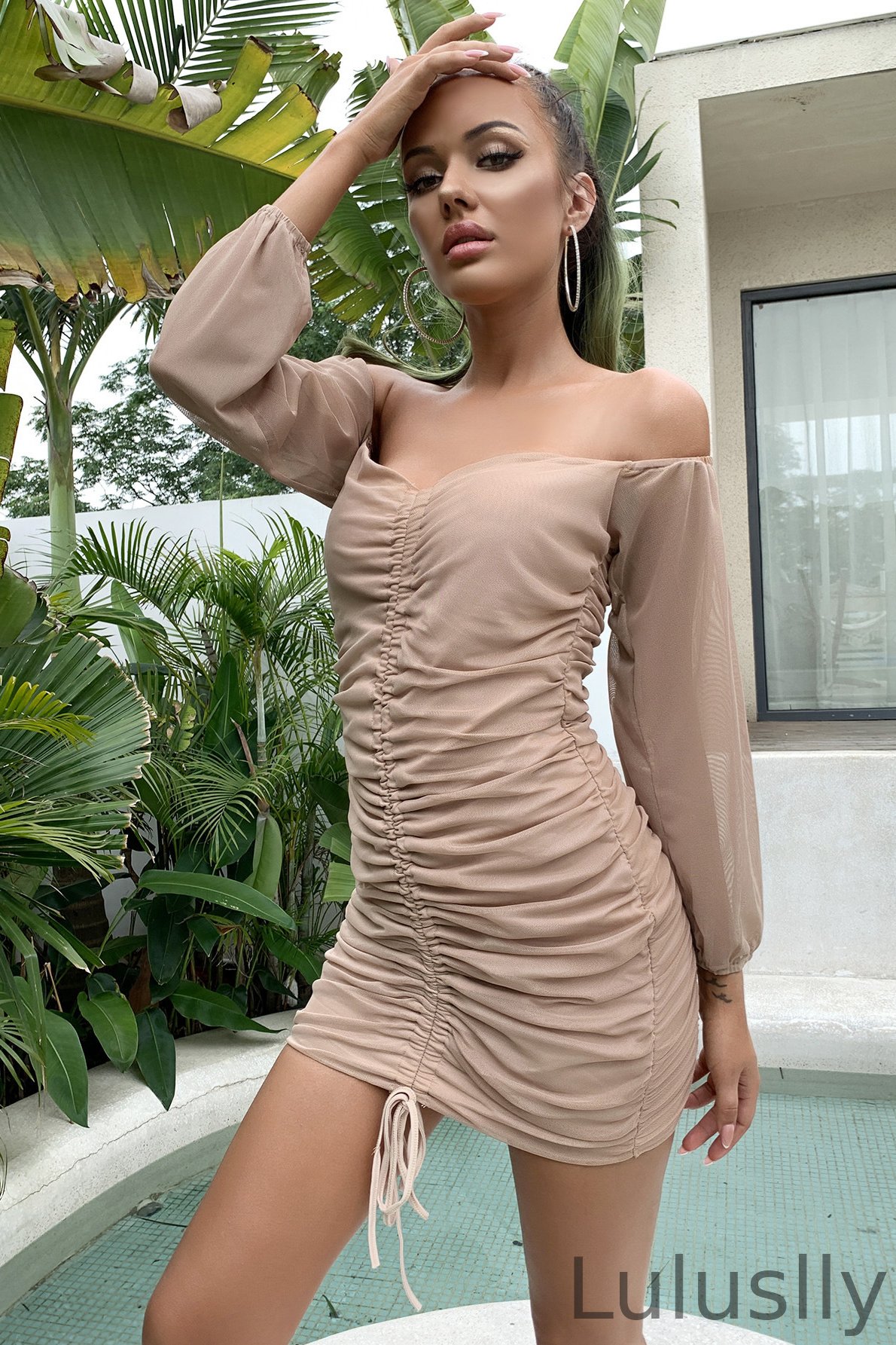 Luluslly Long Sleeves Off-the-Shoulder Bodycon Dress Online YE0207